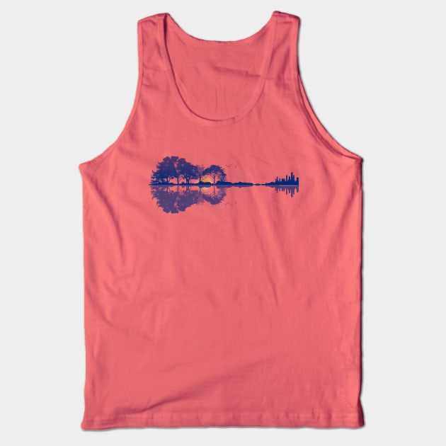 Guitar Lake Reflections Music and Guitar Lover Tank Top by Dibble Dabble Designs